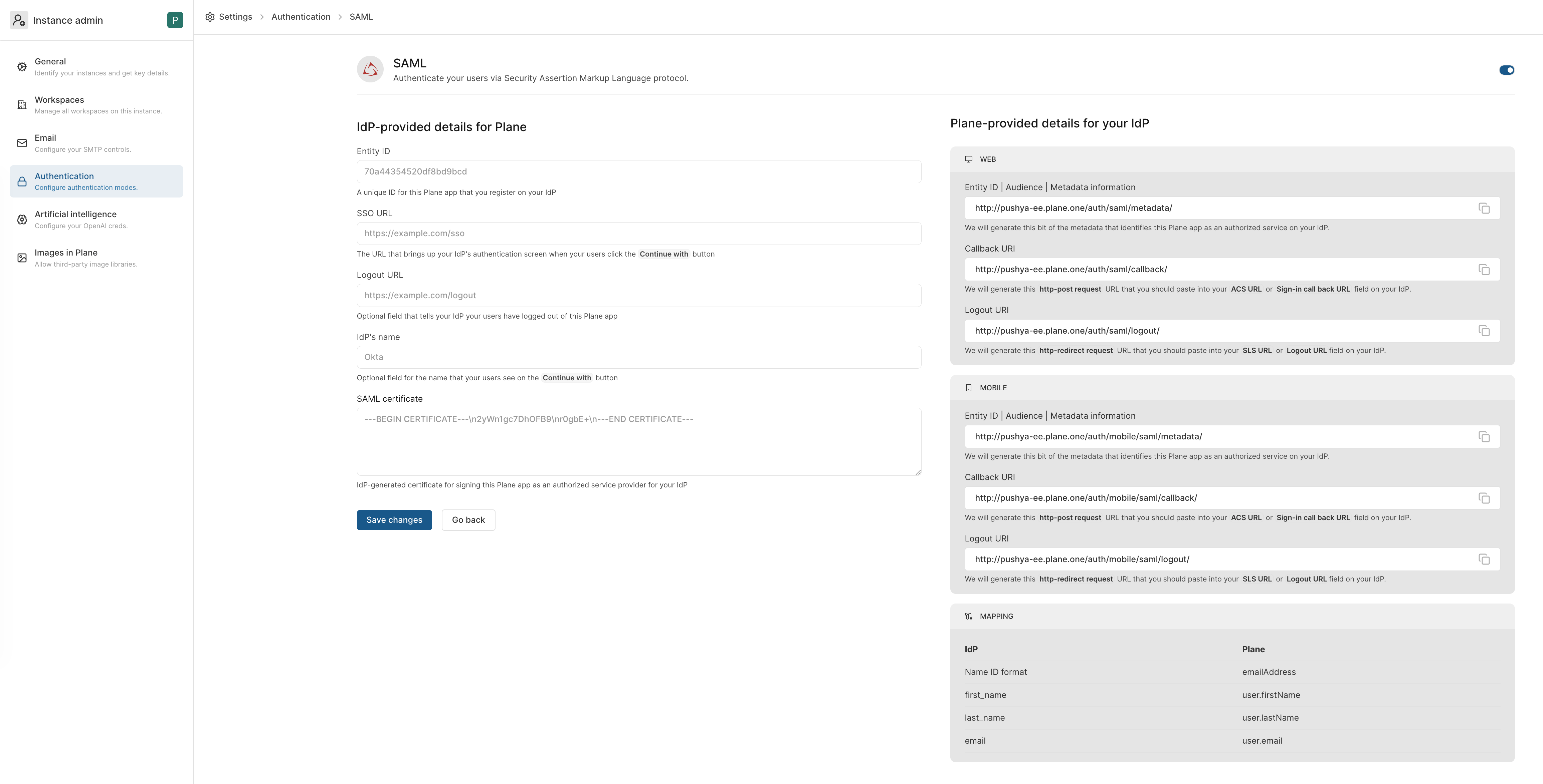 SAML Configuration